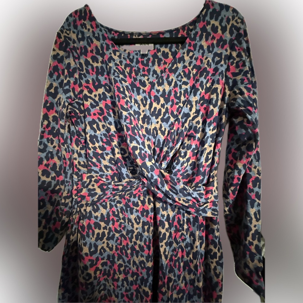 Pact organic cotton leopards print midi dress, size XL.